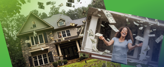 Raining money to represent the discount on home repair services from The Solutions Group