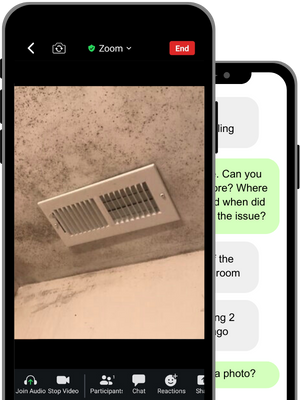 Virtual solutions shown on a smartphone for a mold issue happening on the ceiling of a bathroom.